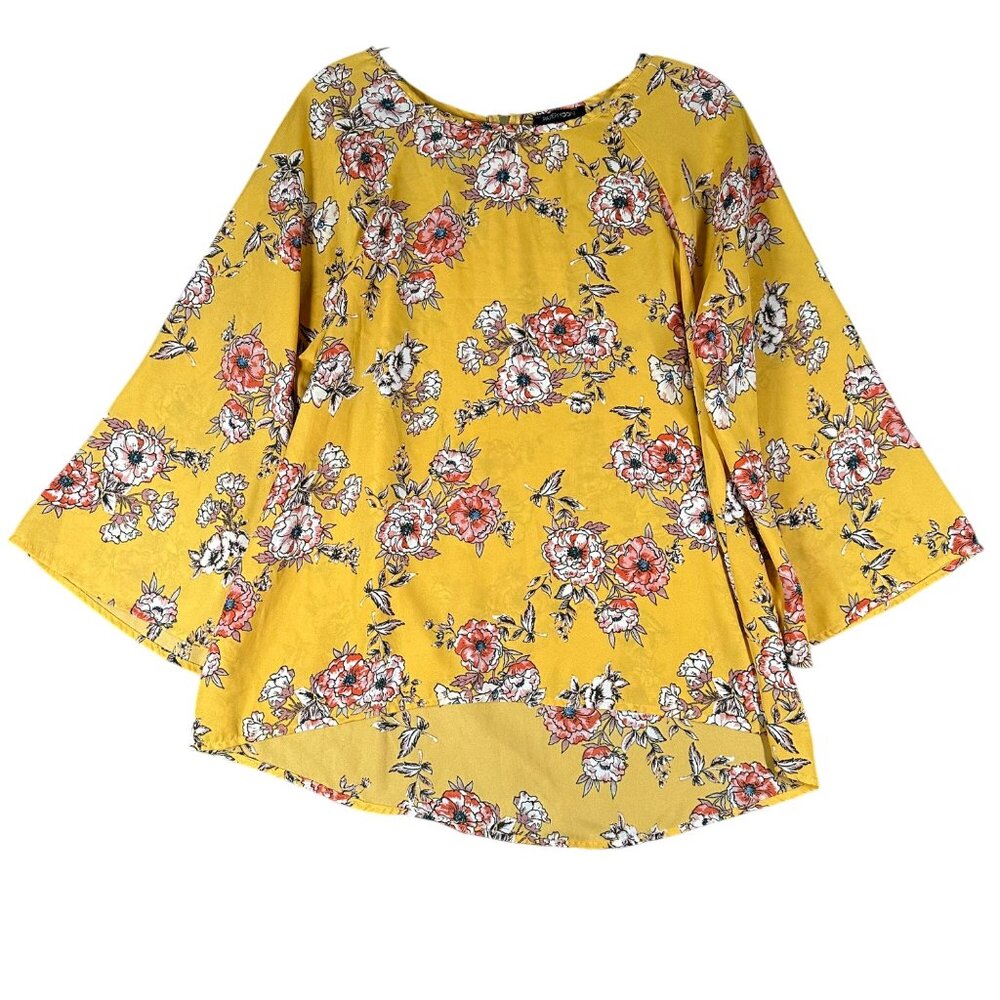 Papermoon Womens Large Yellow Floral Round Neck Wide Sleep Pullover Blouse